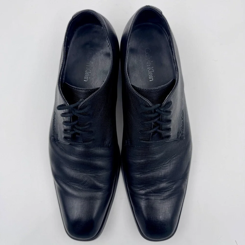 Calvin Klein Fulton Mens Black Textured Leather Derby Dress Shoes Size 8.5 M